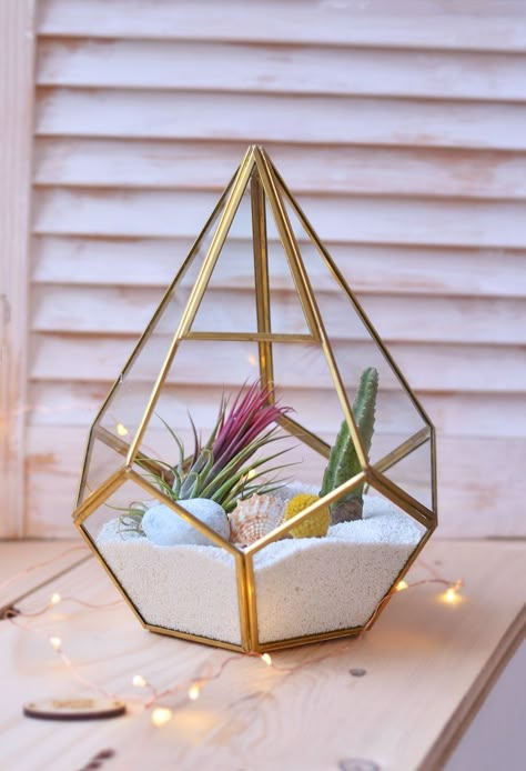 Gold Terrarium, Terrarium Centerpiece, Geometric Planter, Plant Terrarium, Terrarium Containers, Fake Succulents, Air Plant Terrarium, Geometric Terrarium, Bathroom Plants