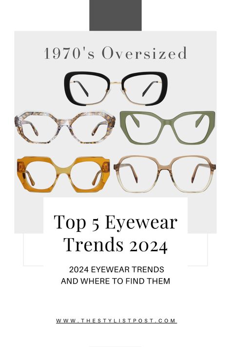 The Stylist Post looks at her top 5 favorite eyewear trends and where to find them! Fall Glasses Frames, Trending Glasses Frames 2024, Women Spectacles Frames, Trendy Spectacles Frames Women, 2024 Glasses Trends For Women, Trending Frames Eyeglasses, Eyeglasses Trend 2024, Trend Glasses 2024, Eye Glasses Trend For 2024