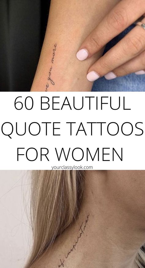 Here we will showcase over 60 best tattoo quotes for women, quote tattoo designs, script tattoos, female tattoo ideas, quote tattoo ideas, script tattoo ideas for women, word tattoo, meaningful tattoo ideas, and more tattoo inspo. Female Script Tattoos, 50th Birthday Tattoo Ideas For Women, Poetry Tattoos For Women, Sentence Tattoos For Women, Word Tattoos For Women Placement, Elegant Tattoos For Women Unique, Paragraph Tattoos For Women, Written Tattoos For Women, Female Calf Tattoo