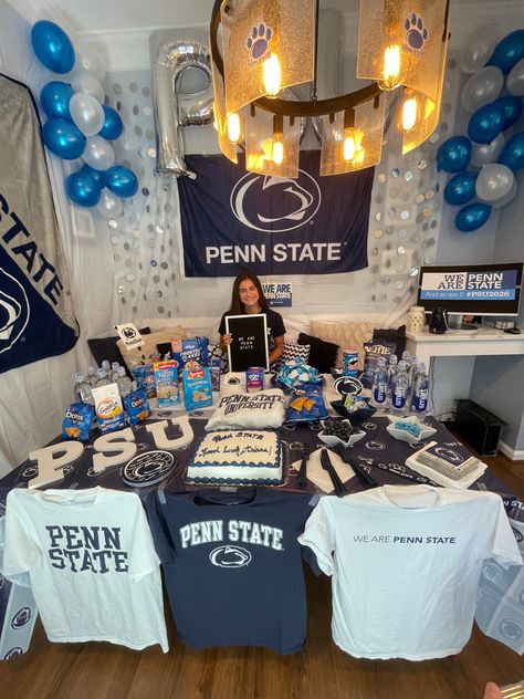 Penn State Acceptance, College Acceptance Party, College Bound Party Ideas, Penn State Bed Party, College Reveal Ideas, Penn State Graduation Party, College Reveal Party, College Acceptance Room Decorating, Penn State Party