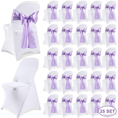 PRICES MAY VARY. What You Get: you will get 25 pieces of satin chair bow sashes and 25 pieces of stretch chair covers, sufficient quantity can meet your wedding decoration and replacement needs; The romantic purple chair sash matches with elegant white chair covers, and they will make your simple chairs more elegant, bringing you nice visual effect Quality Material: these covers for chair are made of 90% polyester and 10% spandex, strong and reliable, not easy to scratch or tear; The party chair Purple Silver White Wedding Decor, Purple Sweet 16 Decorations Centerpieces, Shades Of Purple Wedding Decorations, Purple And Grey Wedding Decorations, Purple And Pink Wedding Decorations, Purple And Gold Quince, Quince Decorations Purple, Rapunzel Quinceanera, Rapunzel Quinceanera Theme