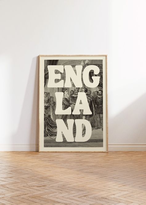 Vintage England Poster England Wall Art England Travel Poster - Etsy Yeehaw Wall Art, Maximalist Western Decor, Yeehaw Poster, Historic Airbnb, Diy Signage, Vintage Wild West, England Travel Poster, England Poster, British Decor