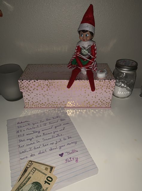 Elf on the shelf meets Tooth Fairy Elf And Toothfairy Ideas, Lost Tooth Elf On The Shelf, Elf And Tooth Fairy Ideas, Elf On The Shelf Lost Tooth Ideas, Elf Tooth Fairy Ideas, Tooth Fairy Elf On The Shelf, Dental Elf On The Shelf, Elf On The Shelf Tooth Fairy Ideas, Tooth Fairy And Elf On The Shelf