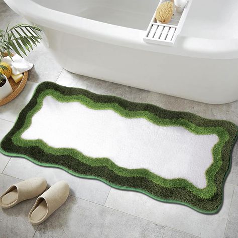 PRICES MAY VARY. FUN RUG DESIGN:Our sage green bath mat are available in 2 sizes:20x32 inches.18x47 inches. With irregular wavy design and unique flocking process,the bath rugs enhances the aesthetic design of your bathroom decoration!Whether your bathroom style is modern, traditional, or eclectic, this bath mat runner's timeless appeal and versatile aesthetic make it the perfect addition to create a serene and elegant ambiance in your space. High Quality Material: This bath rug is made of high Fun Bathroom Rugs, Green Bathroom Rugs, Fun Bath Mats, Long Bathroom Rugs, Fun Rug, Long Bathroom, Shower Floor Mat, Green Bath Mat, Green Bathroom Decor