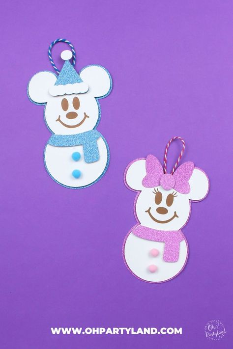 Mickey mouse and minnie mouse ornament Mickey Mouse Snowman, Mickey Snowman, Mickey Mouse And Minnie Mouse, Snowman Christmas Ornaments, Diy Gifts For Kids, Snowman Ornament, Mini Mouse, Diy Cricut, Kids Diy