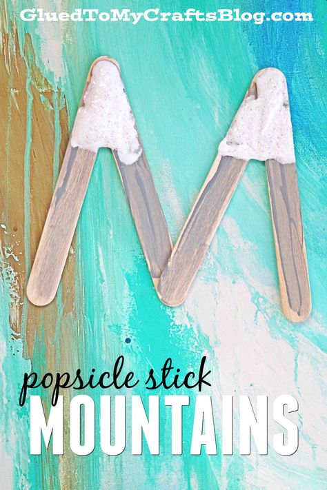 Popsicle Stick Mountains - Kid Craft Landform Crafts For Preschool, Mountain Craft Preschool, Mountain Activities For Kids, Mountain Art For Kids, M Is For Mountain, Mountain Crafts For Kids, Mountain Craft, Letter M Crafts, Letter M Activities