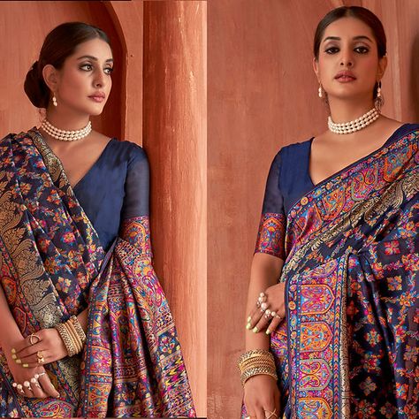 Kashmiri Embroidery Saree, Kashmiri Silk Saree, Kashmiri Saree, Saree Styling, Blouses Designs, Latest Indian Saree, 2025 Wedding, Indian Saree Blouse, Indian Saree Blouses Designs