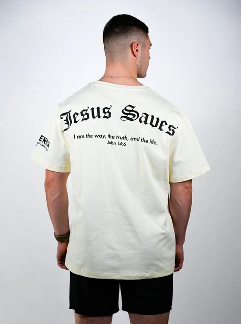 Jesus Saves Oversized Tee - Cream HolStrength Christian Workout Clothes, Christian Fitness, Men Stylish Dress, Christian Tees, Thrift Fashion, Men Fashion Casual Outfits, Jesus Saves, Cute Everyday Outfits, Every Single Day