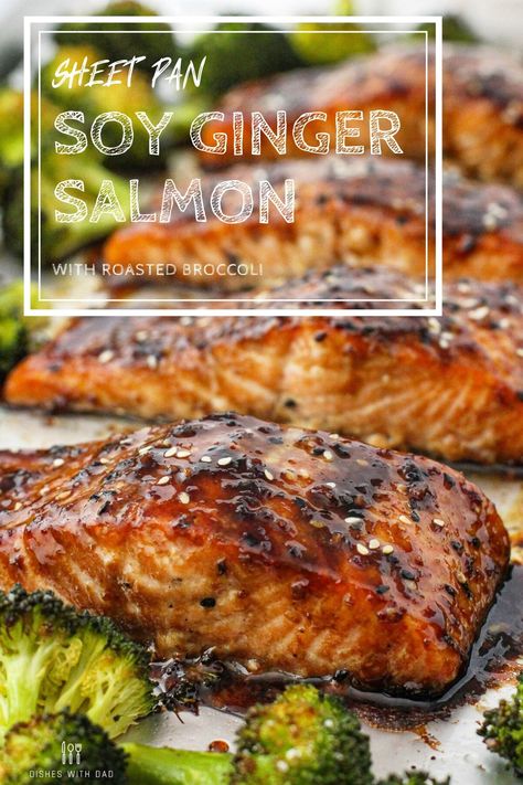 Salmon With Broccoli Recipes, Asian Salmon And Broccoli, Ginger Teriyaki Salmon, Ginger Sesame Salmon, Fish With Broccoli, Salmon With Ginger Soy Sauce, Salmon With Ginger And Garlic, Salmon Ginger Soy Honey, Fish And Broccoli Recipes