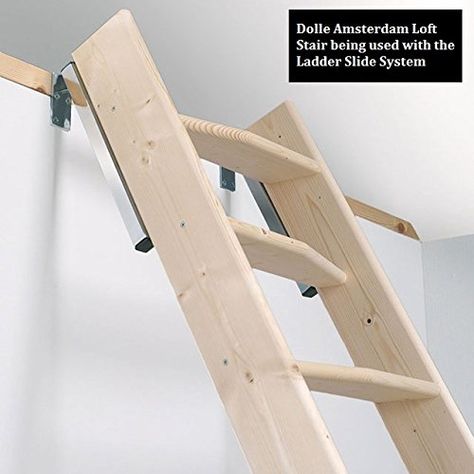 Dolle Arundel Wooden Space Saver Staircase (Loft Stair) c/w Ladder Slide System: Amazon.co.uk: DIY & Tools Garage Mezzanine, Compact Stairs, Atelier Garage, Stable Conversion, Space Saver Staircase, System 44, Space Saving Staircase, Ladder Ideas, Timber Handrail