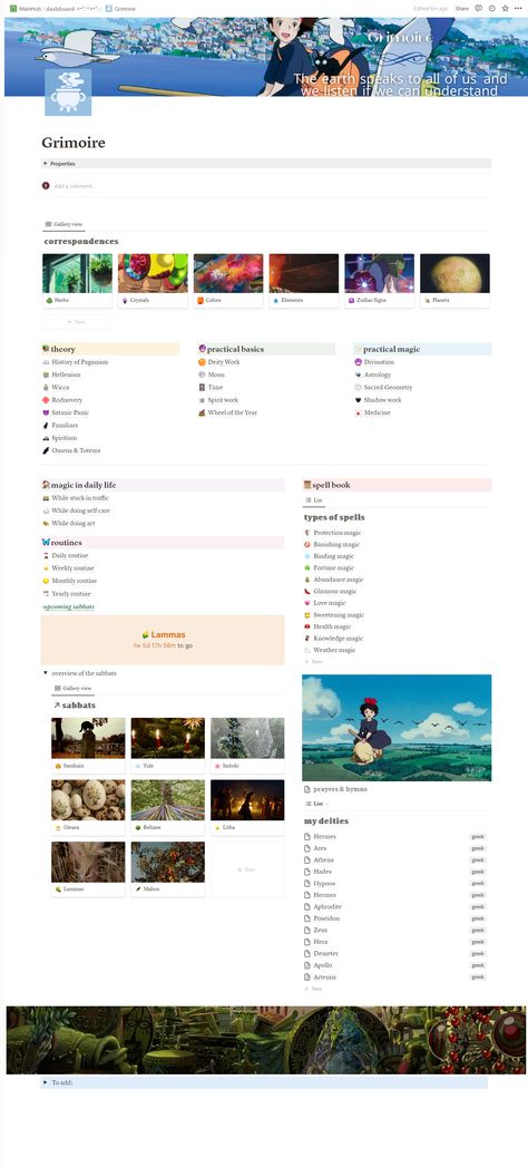 #notion #aesthetic #notionspread #notionpages #wicca #grimoire #witchcraft #witchy #bookofshadows #bos #ghibli #correspondendes Notion Template Ideas Aesthetic Witch, Notion Template Ideas Witch, Spiritual Notion Template, Notion Book Of Shadows, Digital Grimoire Ideas, Witchy Notion Template, Notion Witchcraft, Notion Grimoire Template, Grimoire Table Of Contents