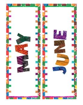 Eric Carle Inspired Calendar Headers - Months of the Year Eric Carle Classroom Decor, Eric Carle Classroom Theme, Hungry Caterpillar Classroom, Eric Carle Classroom, Hungry Caterpillar Activities, Calendar Time, Crayon Set, Year Calendar, Quotes Design