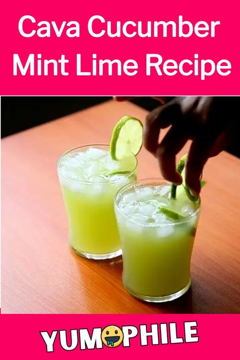 Cava Cucumber Mint Lime Recipe Cava Cucumber Mint Lime Drink, Copycat Cava Cucumber Mint Drink, Cava Cucumber Mint Drink, Kava Drink Recipes, Cucumber Mint Juice Recipe, Mint Drink Recipe, Porch Drinks, Sparkling Wine Drinks, Kava Bar