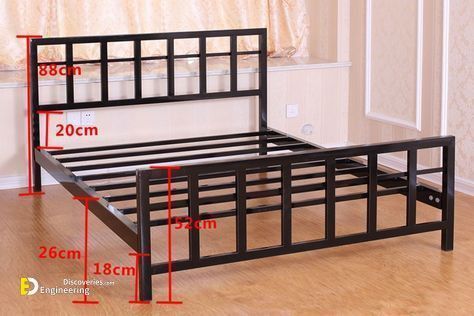 Top 40 Useful Standard Bed Dimensions With Details - Engineering Discoveries Steel Bed Design, Iron Furniture Design, Steel Bed Frame, Mirrored Bedroom Furniture, Welded Furniture, Stil Rustic, Bed Frame Design, Steel Bed, Furniture Dimensions