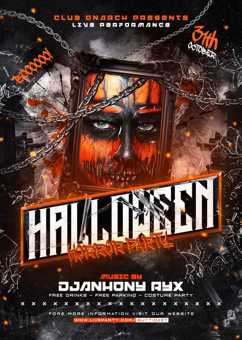 Dj Party Flyer, Hallowen Party, Halloween Promotions, Best Halloween Costumes Ever, Halloween Party Flyer, Poster Halloween, Horror Party, Party Flyer Template, Halloween Flyer