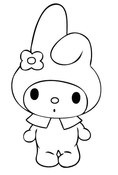 My Melody Sanrio Drawing, My Melody Cute Drawing, How To Draw Melody, Drawing Ideas Easy Sanrio, My Melody Coloring Pages Printable, Melody Drawing Easy, My Melody Svg, My Melody Black And White, Fun Doodle Ideas