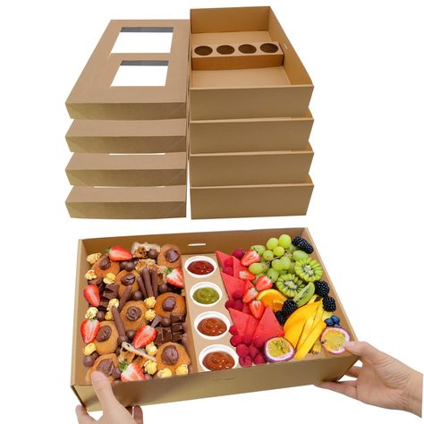 PRICES MAY VARY. 🎁【 10pcs Set Catering Trays with Lids】 10 pcs Large size carton board food serving container box, it's a large cookie box for gift giving which is sturdy bakery boxes w/ window. this disposable divided snack tray with lid, the size of each box is 15 x 10 x 3.5 inches. 🍪【100% BPA Free Charcuterie Box for Yummy Creas】 This Large Brown Pastry Box comes w/ a transparent window to display your delicious cookies, truffles, sweets, cupcakes, pastries, biscuits, etc. Making your gifts Catering Trays, Dessert Bakery, Dessert Platter, Snack Platter, Bakery Box, Charcuterie Inspiration, Take Out Containers, Dessert Boxes, Party Catering