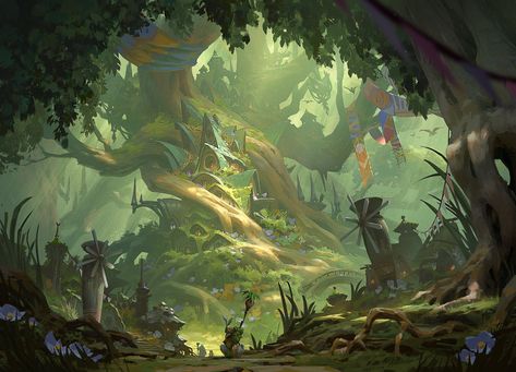 ArtStation - Magic: The Gathering Bloomburrow - Three Tree City Fair Folk, Landmarks Art, Setting Ideas, Fantasy Story, Wall Papers, Holly Leaf, Environment Design, Big Adventure, Fantasy Landscape