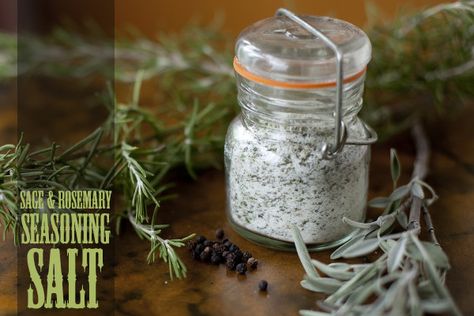 Sage and rosemary can thrive year round. Use their abundance to make this flavorful seasoning salt, perfect for winter soups, stews, and roasts. From EatingRichly.com Rosemary Seasoning, Rosemary Salt Recipe, Herb Salt Recipe, Seasoning Salt Recipe, Sage Spice, Sage And Rosemary, Infused Salt, Sage Recipes, Salt Recipes