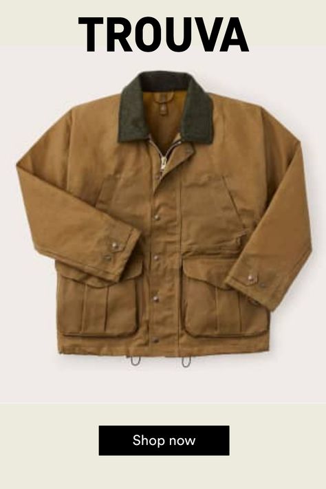 Filson Tin Cloth Field Jacket Dark Tan FMCPS0013FIlson's Tin Cloth Field Jacket is a proven classic that’s earned its keep with rugged durability and multi-use versatility in the field and on the job. Built with FIlson's signature oil finish Tin Cloth that turns away rain, snow, thorns and abrasion like no other fabric can. The shoulders of this field jacket are a one-piece design that eliminates seams for maximum water resistance. The collar and high-set hand pockets are both lined with Mackina Field Jacket Men, One Piece D, Filson Jacket, Field Work, Best Winter Coats, Bag Pocket, Watch Cap, Work Chic, Mens Winter Coat