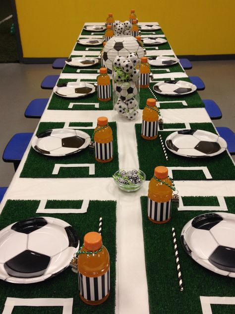 Soccer Theme Decorations, Soccer Theme Table Decor, Soccer Theme Birthday Party Zazzle, Soccer Birthday Table Decor, Simple Soccer Party Decorations, Soccer Game Birthday Party, Diy Soccer Themed Birthday, Soccer Birthday Themes, 3rd Birthday Soccer Theme