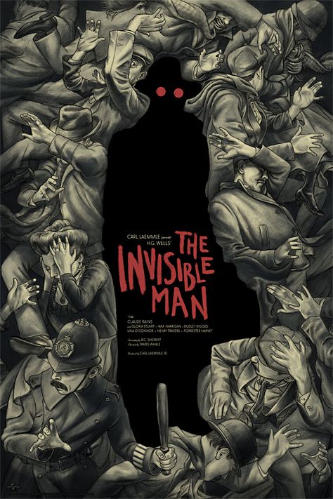 The Invisible Man Poster, Men In Black Poster, Gestalt Illustration, Gestalt Poster, The Invisible Man Book, Comic Book Cover Art, Mondo Posters, Poster Grafico, Horror Design