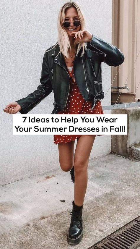 Things To Wear Over Dresses, Sundress Fall Outfit, Fall Backyard Party Outfit, Styling A Dress For Fall, Summer Dress Fall Outfit, Summer Dress In Fall How To Wear A, Style Summer Dress For Fall, Sundress Winter Outfits, Wearing Summer Dresses In Winter