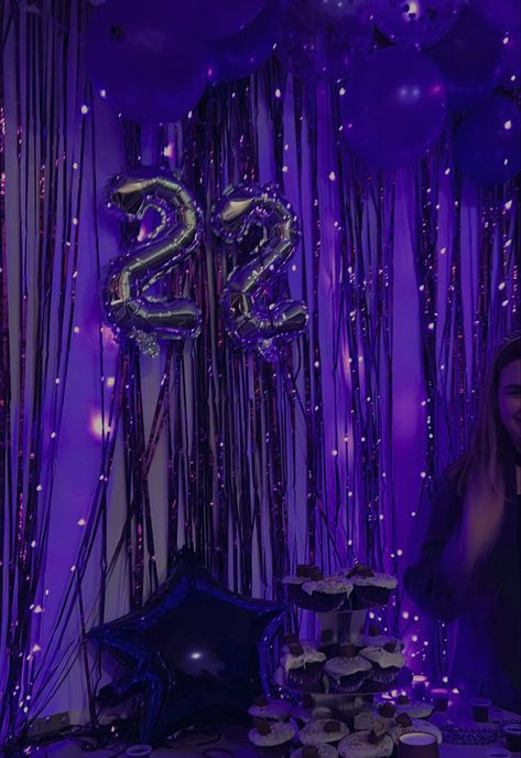 Dark Purple Party Aesthetic, Sweet 16 Purple And Black Theme, Purple And Black Party Theme, Aquarius Party Theme, Aquarius Theme Party, Cosmic Birthday Party, Acotar Birthday, Acotar Party, Cosmic Party