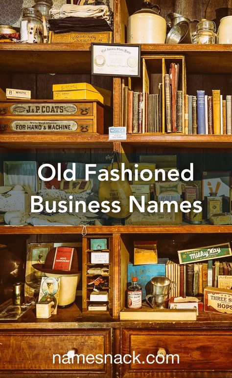 Antique Booth Name Ideas, Vintage Store Names Ideas, Vintage Business Name Ideas, Book Store Names Ideas, Vintage Names Business, Gift Shop Names Ideas, Vintage Store Names, Aesthetic Shop Names, Studio Names Ideas