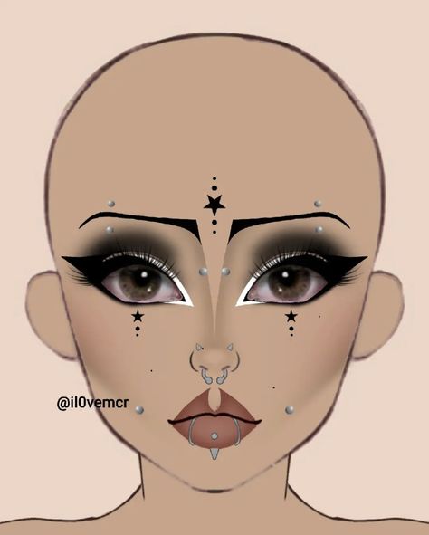 Soft Gothic Makeup, Goth Eye Makeup, Futuristic Makeup, Makeup Charts, Drag Make-up, Punk Makeup, Makeup Drawing, Doll Eye Makeup, Makeup Face Charts