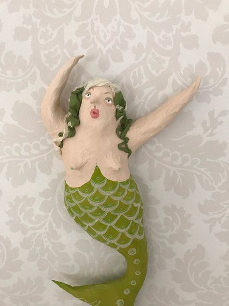 Sea female for the wall, made of clay and papier-maché, painted with acrylic paint, with hanger, 45 cm long. For the wall, bathroom art Paper Mache Mermaid, Paper Mache Recipe, Art Butterflies, Mermaid Bathroom, Sea Crafts, Wall Bathroom, Figure Photo, Ceramic Figures, Bathroom Art