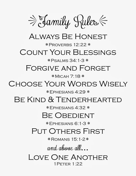 printable family rules (scripture) Simple Family Quotes, Uppfostra Barn, Behavior Rewards, Family Rules, Family Values, About Family, Family Quotes, Bible Scriptures, Bible Journaling