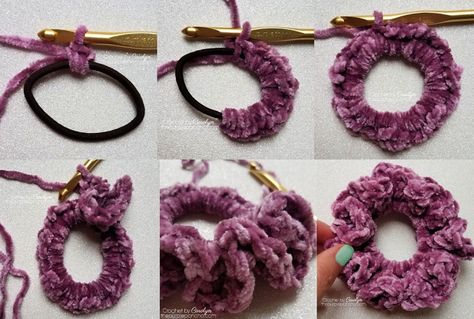 Funky Hair Accessories, Bandeau Au Crochet, Diy Hair Scrunchies, Buat Pita, Scrunchies Diy, Easy Knitting Projects, Velvet Yarn, Confection Au Crochet, Pola Amigurumi