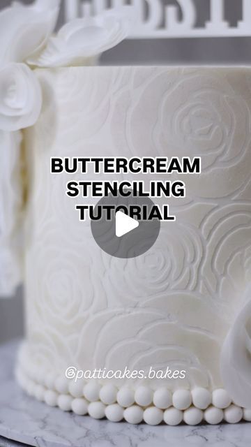 Patti Cakes Bakes | Cake Content Creator & Educator on Instagram: "STENCILING 101 👇👇

Here are my steps for creating the perfect buttercream stencil:

1. Make sure your cake is fully set and the buttercream nice and chilled. You can use the freezer to save time but I prefer a longer time in fridge just to reduce chances of condensation.

2. Rub vegetable shortening on the entire backside of the stencil. This will not only help the stencil stick closely to the side of the cake, but also help prevent the base buttercream from pulling up with the stencil.

3. Apply buttercream to the entire stencil design and slowly and evenly scrape away the excess until a thin even layer remains.

4. Keep your scraper angled closely to the cake to reduce the risk of catching and bending any edges of the s How To Use Cake Stencils, Elegant Buttercream Cake, Stencil Cake Design Buttercream, Cake Stencil Designs, Stencil On Cake, Cake Stencils Buttercream, Stencil Cake Design, Stencil Cake, Vegetable Shortening