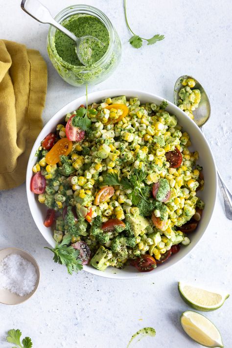 avocado corn salad Avocado Corn Salad, Creamy Cilantro Dressing, Sweet Corn Soup, Corn Avocado Salad, Cucumber Avocado Salad, Grilled Corn Salad, How To Make Corn, Corn Avocado, Cilantro Dressing