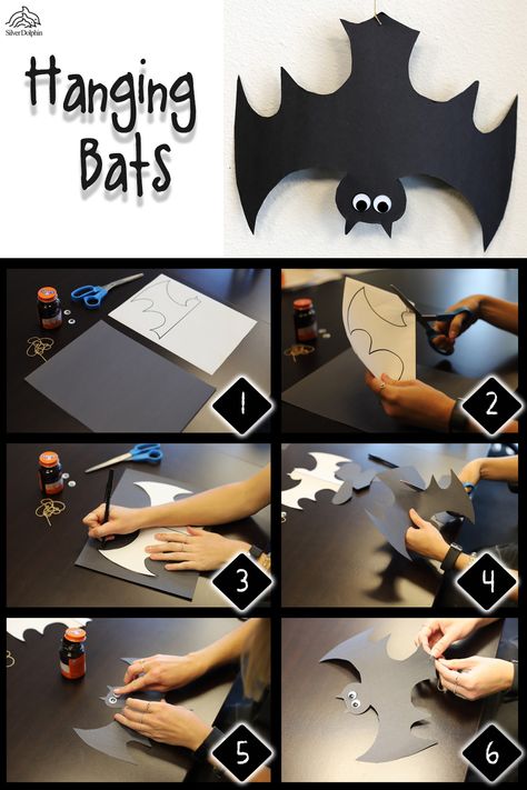 Hanging Bat Craft Preschool, Hanging Bats Craft, Hanging Bats Diy, Diy Hanging Bats For Halloween, Crafts To Hang From Ceiling Classroom, Bats Diy Halloween, Hanging Bat Craft, Hanging Bats For Halloween, Halloween Hanging Decor