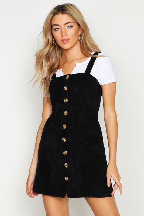 Womens Baby Cord Button Through Pinafore Dress - black - 4 Maxi Dress Outfit Fall, Twill Dress, Maxi Dress Outfit, Casual Trends, Fall Dress Outfit, Pinafore Dress, Bodycon Fashion, Vestido Casual, Work Wardrobe