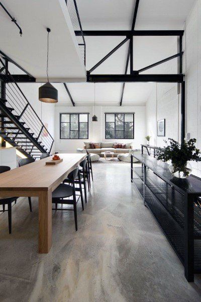 Top 50 Best Concrete Floor Ideas - Smooth Flooring Interior Designs Cement Interior, Concrete Loft, Living Room Industrial, Decoration Beton, Dining Room Industrial, Concrete Interiors, Concrete Stained Floors, Interior Minimalista, Industrial Interior Design