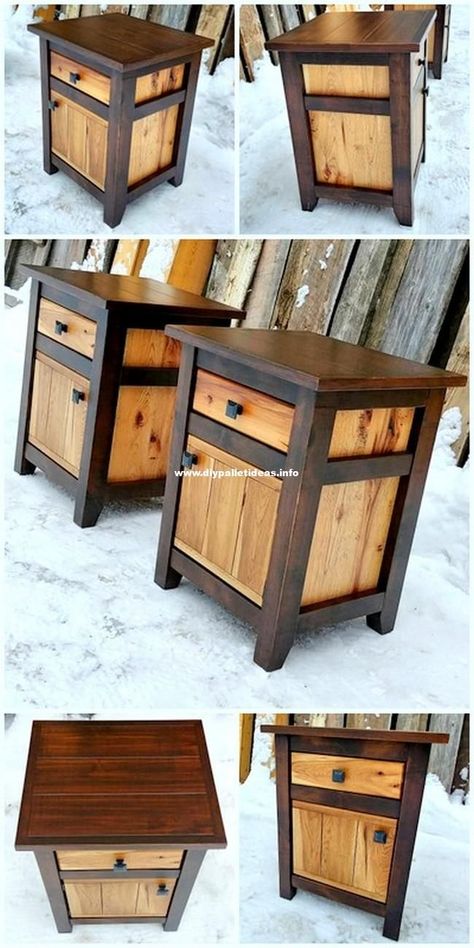 Side Table Plans, Pallet Side Table, Small Porch, Rustic Furniture Diy, Homemade Furniture, Wooden Pallet Furniture, Wooden Pallet Projects, Wood Furniture Diy, Patio Designs