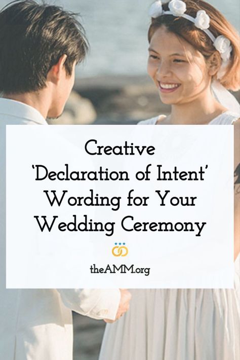 Want to write a creative wedding ceremony script, but aren’t sure what wording to use for the declaration of intent? Let these 6 alternatives inspire you, from funny to formal examples, gender neutral to Spanish / bilingual, and more. The best ways for you and your wedding officiant to say, “Do you?”... “I do!” Wedding Script For Officiant, Wedding Officiant Script Funny, Declaration Of Intent Wedding, Wedding Readings Funny, Wedding Ceremony Script Funny, Declaration Of Intent, Wedding Officiant Speech, Wedding Cermony, Wedding Vows Examples