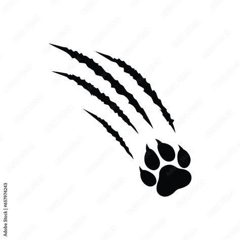 animal paw print with claw marks silhouette  @graphiclab24 footprint  paw print Jaguar Paw Print, Tiger Paw Drawing, Drawing Paws, Lion Paw Print, Paw Print Drawing, Scratch Tattoo, Paw Illustration, Senior Year Diy, Tiger Paw Print