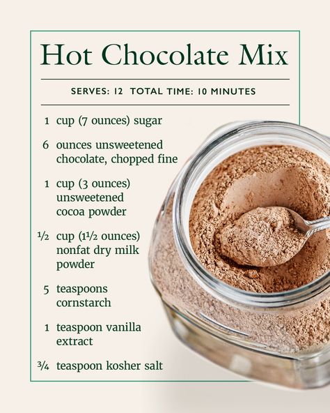 Enjoy a nice, warm cup of hot chocolate this winter with our recipe, or make some Hot Chocolate Mix gifts! Hot Chocolate Mix Recipes Dry, Hot Cocoa Mix Recipe, Hot Chocolate Mix Recipe, Homemade Dry Mixes, Homemade Hot Chocolate Mix, Homemade Hot Cocoa, Hot Cocoa Mix, Baking Cocoa, The Push