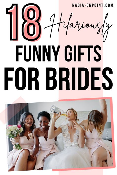 Trendy Gift Guides and Ideas! Here are some funny gifts for the bride. gag gifts for bride to be funny | fun bridal shower gifts for bride funny | funny gifts for bride bachelorette parties | funny engagement gifts the bride | funny gifts for bride and groom | funny wedding gifts for bride | funny bride to be gifts. #bride #GiftIdeas #FunnyGifts Fun Bridal Shower Gifts For Bride Funny, Fun Bride Gifts, Funny Wedding Gifts For Bride And Groom, Gag Gifts For Bachelorette Party, Bridal Shower Gifts For Bride And Groom, Funny Bridesmaids Gifts, Funny Bride Gifts, Bachelorette Gifts For The Bride Ideas, Fun Bridal Shower Gifts For Bride