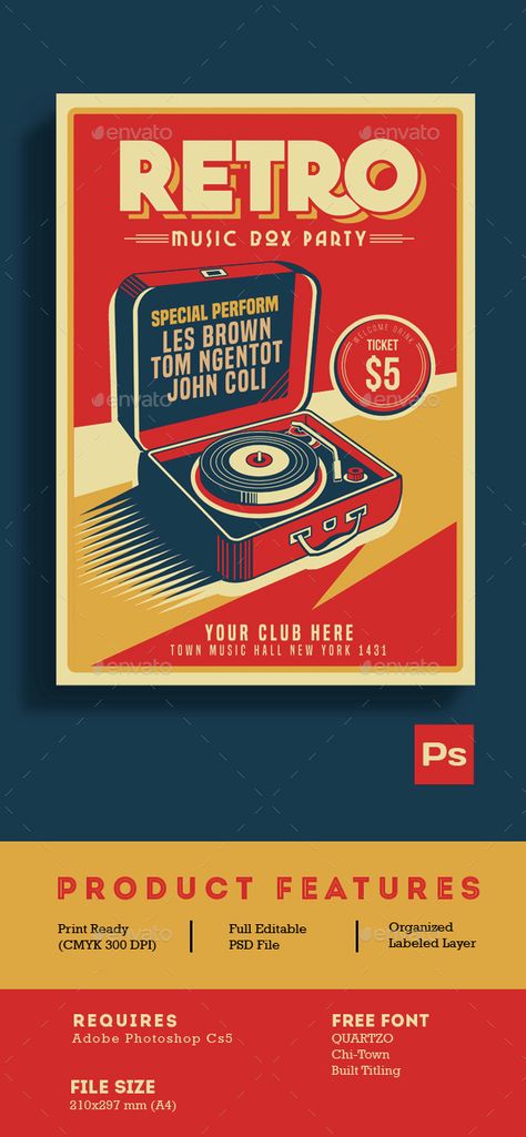 Retro Music Box Party - Events Flyers Retro Carnival Poster, Retro Title Design, Retro Theme Poster, Retro Vintage Graphic Design, Retro Postcard Design, Retro Flyer Design, Title Box Design, Retro Invitation Design, Retro Party Invitations