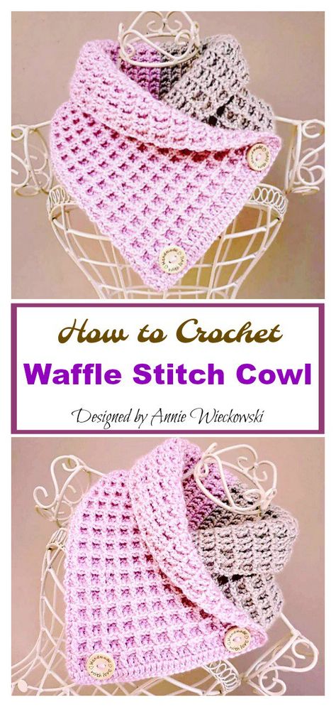 How to Crochet Waffle Stitch Cowl #freecrochetpatterns #wafflestitch #crochetcowl Crochet Waffle, Col Crochet, Crocheted Scarves, Crochet Waffle Stitch, Crochet Cowl Free Pattern, Crochet Cowls, Crocheted Hats, Waffle Stitch, Chale Crochet