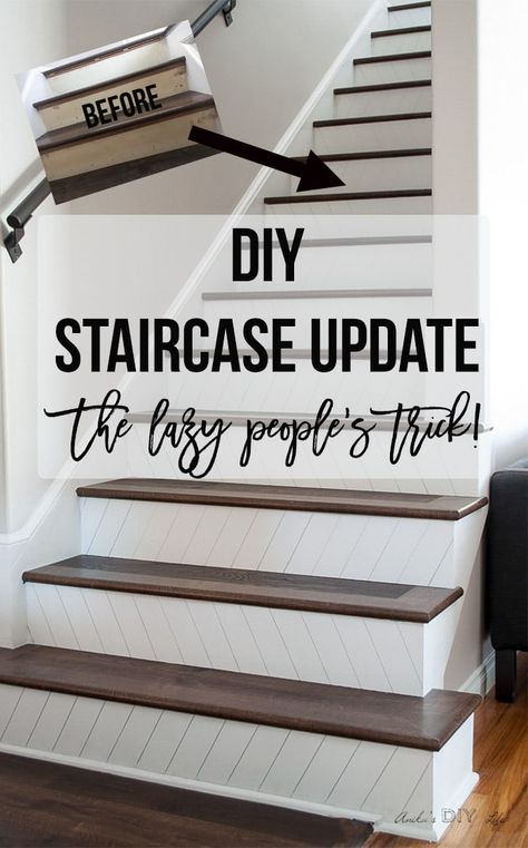 DIY Staircase update idea | Easy and quick way to a update staircase. Update Staircase, Staircase Update, Stairs Makeover Design, Diy Stairs Makeover, Diy Staircase Makeover, Stairs Makeover Ideas, درج السلم, Stairs Renovation, Stair Makeover