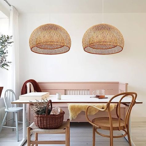 Arturesthome 1Light Pendant Light Bamboo Hanging Light Ceiling Light Fixture Lampshade Natural Rattan Domed Shape Handmade Woven Light for Kitchen Farmhouse - - Amazon.com Pendant Light Over Dining Table, Light Over Dining Table, Woven Pendant Light, Bamboo Chandelier, Bamboo Ceiling, Dome Pendant Light, Living Room Light Fixtures, Handmade Lampshades, Pendant Lighting Dining Room