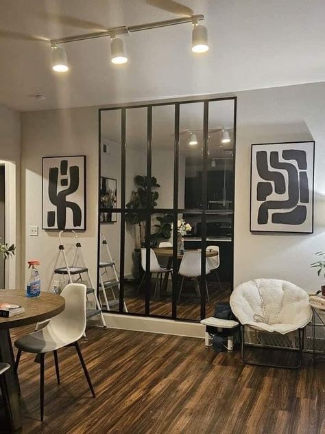 Mirror Wall Studio Apartment, Painting And Mirror Wall Living Rooms, Loft Lounge Room Ideas, Budget Mirror Wall, Framing Bathroom Mirror In A Rental, Mirrors In Studio Apartment, Walmart Mirrors On Wall, Black Mirrors In Living Room, How Many Mirrors In One Room