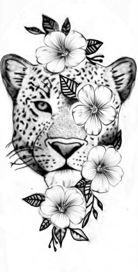 Cheetah Flower Tattoo, Popular Coloring Pages, Tropical Tattoo, Floral Mandala Tattoo, Mandala Tattoo Sleeve, Flores Tattoo, Animal Tattoo Ideas, White Ink Tattoo, Tattoo Stencil Outline