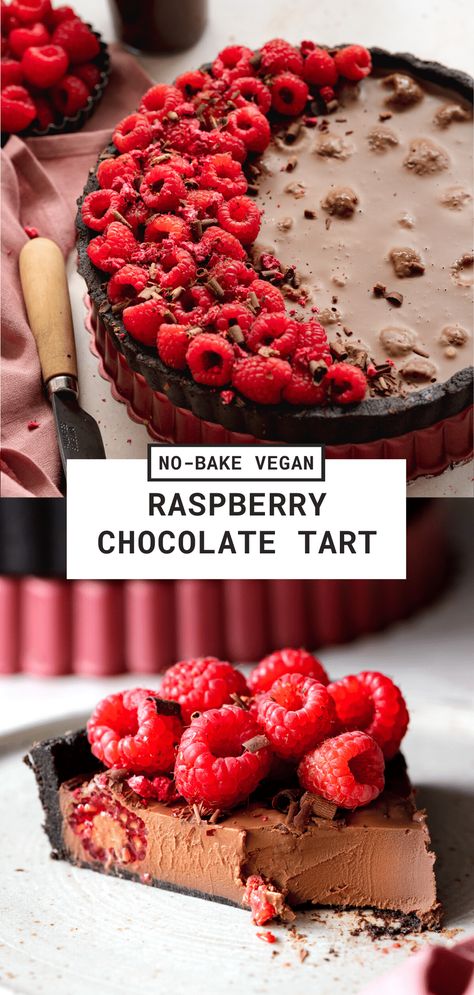 Raspberry Chocolate Tart, Chocolate Raspberry Tart, Chocolate Raspberry Cake Recipe, Raspberry Dessert, Chocolate And Raspberry Tart, Dark Chocolate Raspberry, Vegan Tarts, Almond Crust, Raspberry Tart